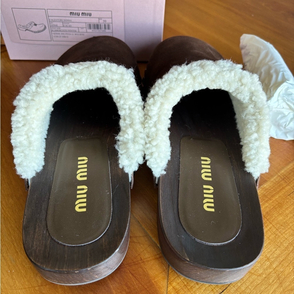 NEW Miu Miu Women’s Cocoa Brown Suede Clogs Italian size 39 - Picture 6 of 10